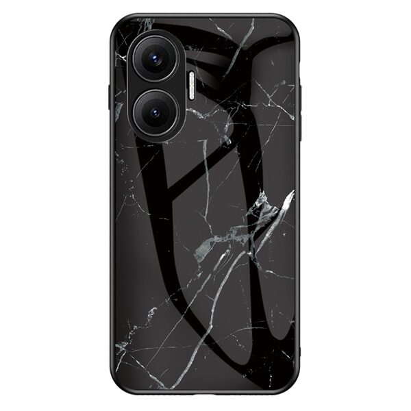 Θήκη Xiaomi Poco F7 5G OEM σχέδιο Marble με Πλάτη Tempered Glass TPU μαύρο