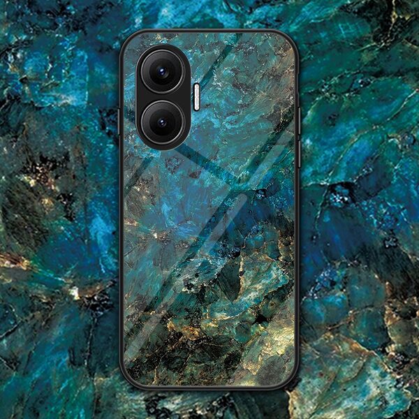 Θήκη Xiaomi Poco F7 5G OEM σχέδιο Marble με Πλάτη Tempered Glass TPU σμαραγδί - Image 2