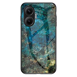 Θήκη Xiaomi Poco F7 5G OEM σχέδιο Marble με Πλάτη Tempered Glass TPU σμαραγδί