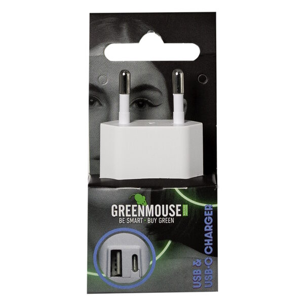 Greenmouse Dual Wall Charger – Διπλός Φορτιστής USB-A & USB-C 20W σε λευκό χρώμα με συσκευασία blister – 66956591 - Image 1
