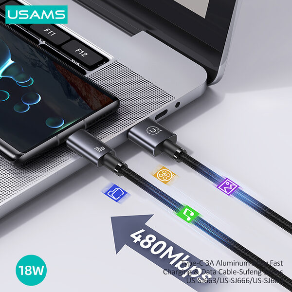 Καλώδιο φόρτισης fast charging και data USAMS Sufeng Series Aluminum Alloy USB-A σε Type-C 3A 1.2m (SJ663USB01) γκρι - Image 3