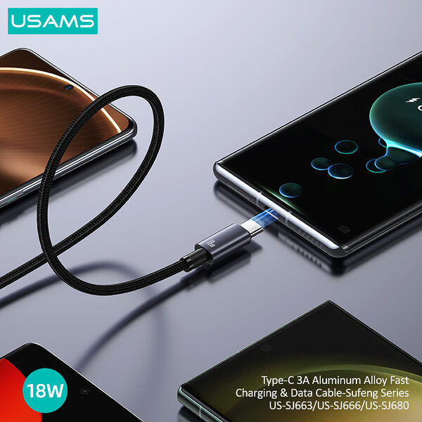 Καλώδιο φόρτισης fast charging και data USAMS Sufeng Series Aluminum Alloy USB-A σε Type-C 3A 1.2m (SJ663USB01) γκρι - Image 4