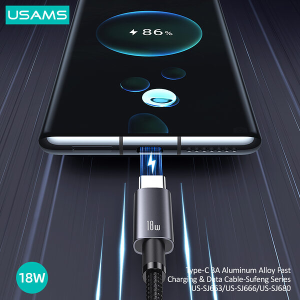 Καλώδιο φόρτισης fast charging και data USAMS Sufeng Series Aluminum Alloy USB-A σε Type-C 3A 1.2m (SJ663USB01) γκρι - Image 5