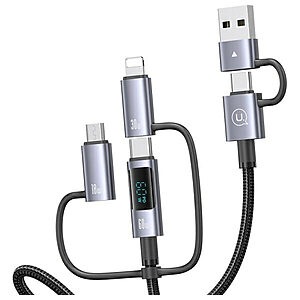 Καλώδιο φόρτισης USAMS Sufeng Series multicharge 6 σε 1 60W με Digital Display 1.20m (SJ713USB01) γκρι