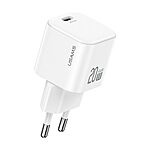 USAMS επιτοίχιος φορτιστής JC Series 20W mini Gan Fast Charger με 1 x Type-C (CC260TC02) - λευκός