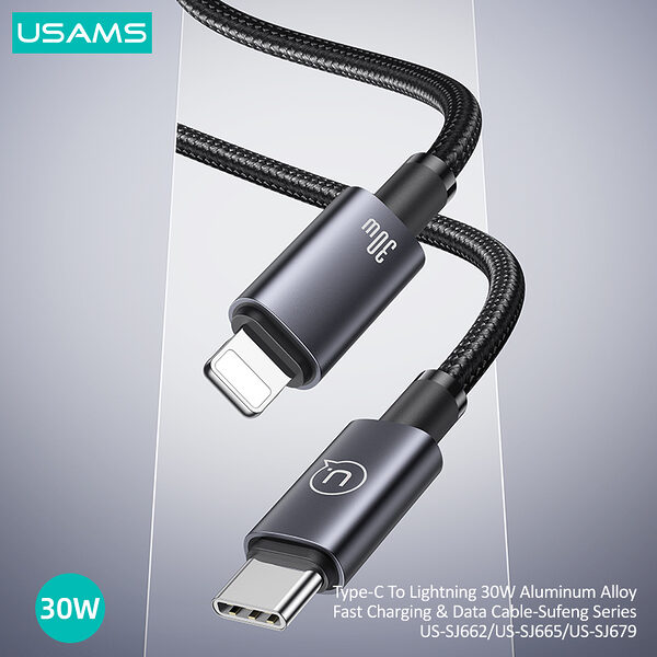 Καλώδιο φόρτισης fast charging και data USAMS Sufeng Series Aluminum Alloy Type-C σε lightning 30W 1.2m (SJ662USB01) γκρι - Image 2