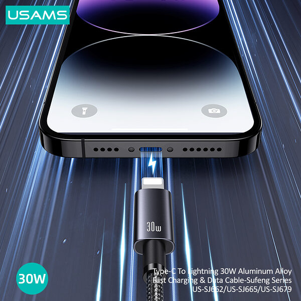 Καλώδιο φόρτισης fast charging και data USAMS Sufeng Series Aluminum Alloy Type-C σε lightning 30W 1.2m (SJ662USB01) γκρι - Image 3
