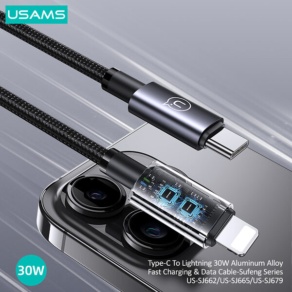 Καλώδιο φόρτισης fast charging και data USAMS Sufeng Series Aluminum Alloy Type-C σε lightning 30W 1.2m (SJ662USB01) γκρι - Image 4