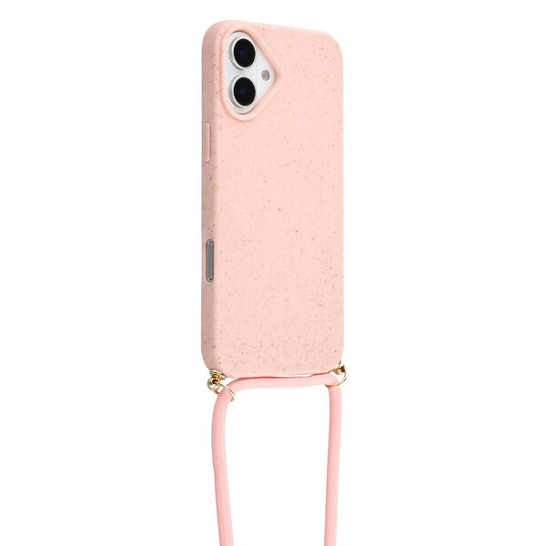 Θήκη iPhone 17 - OEM - Πλάτη από Οικολογικό Άχυρο Σιταριού και TPU - Ροζ - Λουράκι - Εικόνα 3