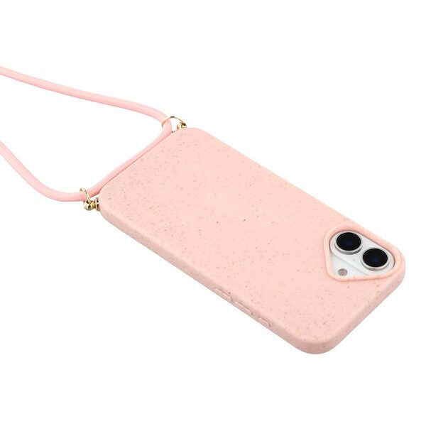 Θήκη iPhone 17 - OEM - Πλάτη από Οικολογικό Άχυρο Σιταριού και TPU - Ροζ - Λουράκι - Εικόνα 5