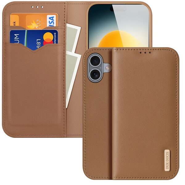 Θήκη iPhone 17 - DUX DUCIS Hivo Series - Flip Πορτοφόλι από Αυθεντικό Δέρμα - Καφέ - RFID/Wallet/Stand