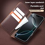 Θήκη iPhone 17 - QIALINO - Flip Πορτοφόλι από Αυθεντικό Δέρμα - Καφέ - Wallet/Stand - Εικόνα 3