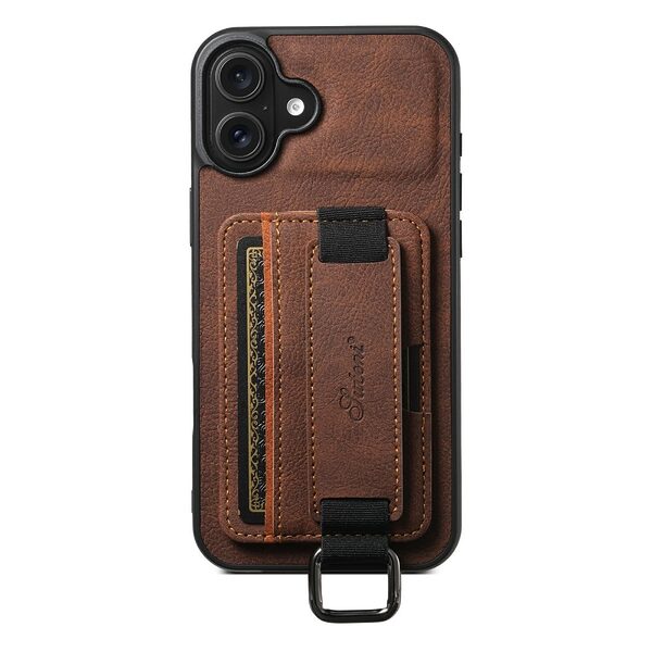 Θήκη iPhone 17 - SUTENI H13 - Πλάτη από Συνθετικό Δέρμα (PU) με TPU - Καφέ - Wallet/Stand - Εικόνα 6