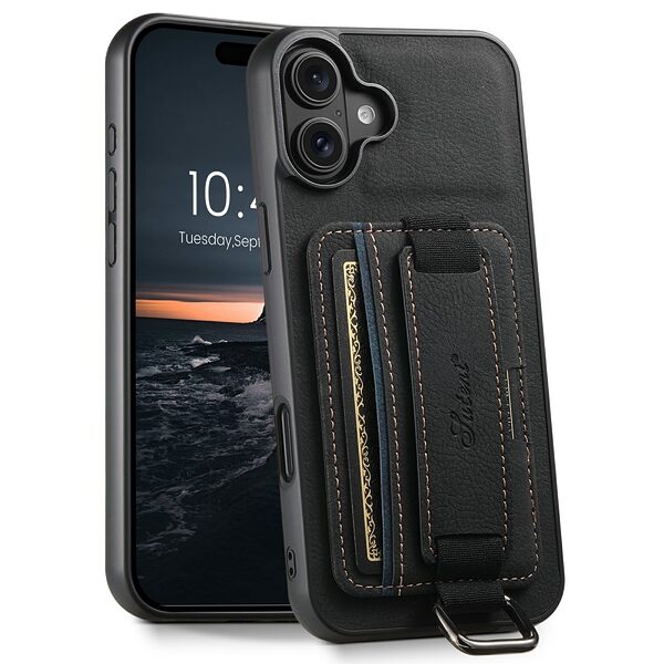 Θήκη iPhone 17 - SUTENI H13 - Πλάτη από Συνθετικό Δέρμα (PU) με TPU - Μαύρο - Wallet/Stand