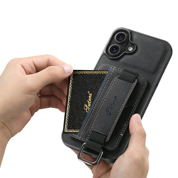 Θήκη iPhone 17 - SUTENI H13 - Πλάτη από Συνθετικό Δέρμα (PU) με TPU - Μαύρο - Wallet/Stand - Εικόνα 5