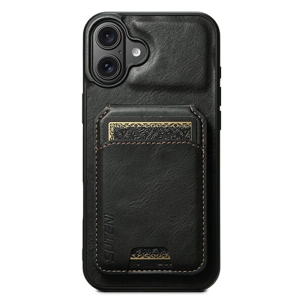 Θήκη iPhone 17 - SUTENI H02 - Πλάτη από Συνθετικό Δέρμα (PU) με TPU - Μαύρο - Wallet/Stand