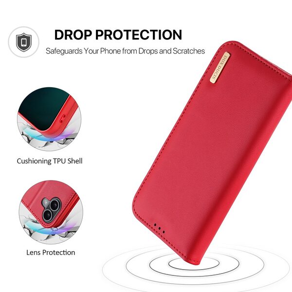 Θήκη iPhone 17 - DUX DUCIS Hivo Series - Flip Πορτοφόλι από Αυθεντικό Δέρμα - Κόκκινο - RFID/Wallet/Stand - Εικόνα 5