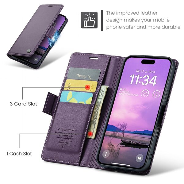 Θήκη iPhone 17 - CASEME 023 - Flip Πορτοφόλι από Συνθετικό Δέρμα (PU) με TPU - Μωβ - RFID/Wallet/Stand - Εικόνα 5