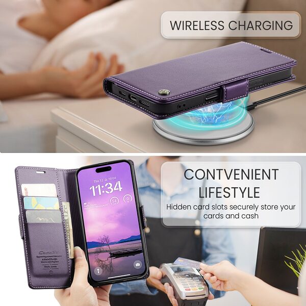 Θήκη iPhone 17 - CASEME 023 - Flip Πορτοφόλι από Συνθετικό Δέρμα (PU) με TPU - Μωβ - RFID/Wallet/Stand - Εικόνα 7