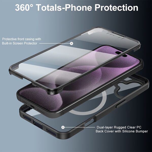 Θήκη iPhone 17 - OEM - Full Body PC+TPU+Acrylic - Μαύρο - MagSafe - Εικόνα 2