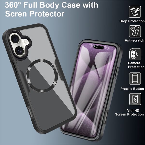 Θήκη iPhone 17 - OEM - Full Body PC+TPU+Acrylic - Μαύρο - MagSafe - Εικόνα 3