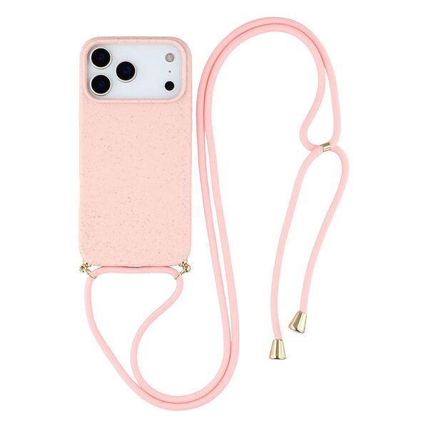 Θήκη iPhone 17 Pro - OEM - Πλάτη από Βιοδιασπώμενο Σιτάρι με TPU - Ροζ - Λουράκι