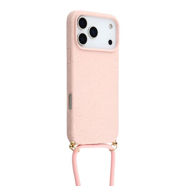 Θήκη iPhone 17 Pro - OEM - Πλάτη από Βιοδιασπώμενο Σιτάρι με TPU - Ροζ - Λουράκι - Εικόνα 3