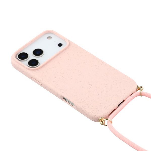 Θήκη iPhone 17 Pro - OEM - Πλάτη από Βιοδιασπώμενο Σιτάρι με TPU - Ροζ - Λουράκι - Εικόνα 4