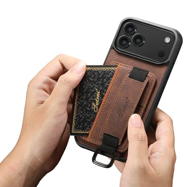 Θήκη iPhone 17 Pro - SUTENI H13 - Πλάτη από Συνθετικό Δέρμα (PU) με PC - Καφέ - Wallet/Stand - Εικόνα 4