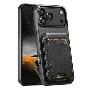 Θήκη iPhone 17 Pro - SUTENI H02 - Πλάτη από Συνθετικό Δέρμα (PU) με TPU - Μαύρο - Wallet/Stand