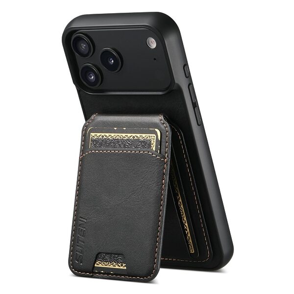 Θήκη iPhone 17 Pro - SUTENI H02 - Πλάτη από Συνθετικό Δέρμα (PU) με TPU - Μαύρο - Wallet/Stand - Εικόνα 4