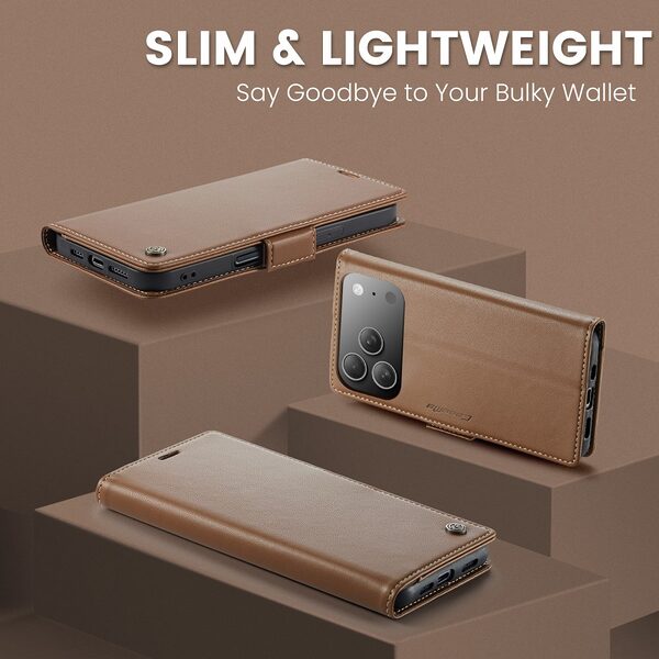 Θήκη iPhone 17 Pro - CASEME 023 - Flip Πορτοφόλι από Συνθετικό Δέρμα (PU) - Καφέ - RFID/Wallet/Stand - Εικόνα 3