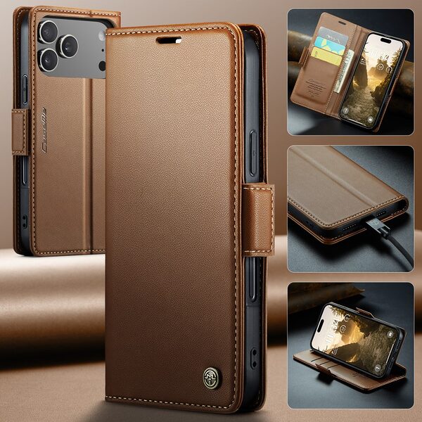 Θήκη iPhone 17 Pro - CASEME 023 - Flip Πορτοφόλι από Συνθετικό Δέρμα (PU) - Καφέ - RFID/Wallet/Stand - Εικόνα 7
