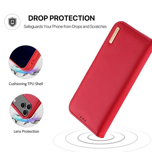 Θήκη iPhone 17 Pro Max - DUX DUCIS Hivo Series - Flip Πορτοφόλι από Αυθεντικό Δέρμα - Κόκκινο - RFID/Wallet/Stand - Εικόνα 5