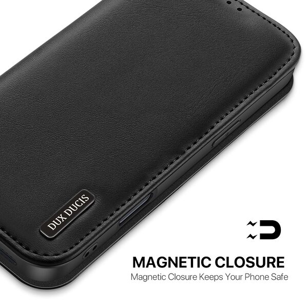 Θήκη iPhone 17 Pro Max - DUX DUCIS Hivo Series - Flip Πορτοφόλι από Αυθεντικό Δέρμα - Μαύρο - RFID/Wallet/Stand - Εικόνα 6