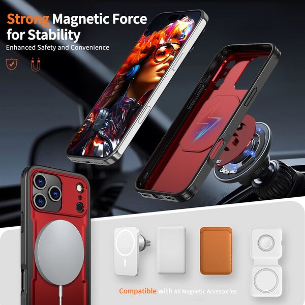 Θήκη iPhone 17 Pro - OEM - Σκληρή Θήκη PC+TPU - Κόκκινο - MagSafe/Stand - Εικόνα 2