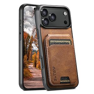 Θήκη iPhone 17 Pro - SUTENI H02 - Πλάτη από Συνθετικό Δέρμα (PU) με TPU - Καφέ - Wallet/Stand