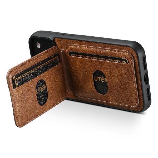Θήκη iPhone 17 Pro - SUTENI H02 - Πλάτη από Συνθετικό Δέρμα (PU) με TPU - Καφέ - Wallet/Stand - Εικόνα 5