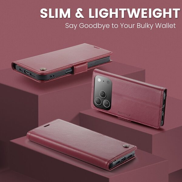 Θήκη iPhone 17 Pro - CASEME 023 - Flip Πορτοφόλι από Συνθετικό Δέρμα (PU) - Κόκκινο - RFID/Wallet/Stand - Εικόνα 3