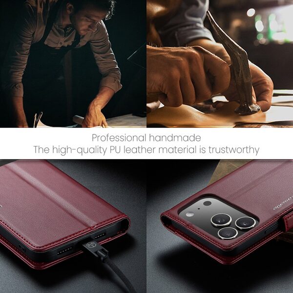 Θήκη iPhone 17 Pro - CASEME 023 - Flip Πορτοφόλι από Συνθετικό Δέρμα (PU) - Κόκκινο - RFID/Wallet/Stand - Εικόνα 4