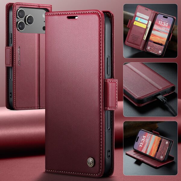 Θήκη iPhone 17 Pro - CASEME 023 - Flip Πορτοφόλι από Συνθετικό Δέρμα (PU) - Κόκκινο - RFID/Wallet/Stand - Εικόνα 7