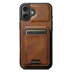 Θήκη iPhone 17 - SUTENI H02 - Πλάτη από Συνθετικό Δέρμα (PU) με TPU - Καφέ - Wallet/Stand