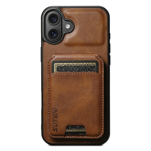 Θήκη iPhone 17 - SUTENI H02 - Πλάτη από Συνθετικό Δέρμα (PU) με TPU - Καφέ - Wallet/Stand