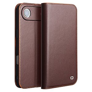 Θήκη iPhone Air - QIALINO - Flip Πορτοφόλι από Αυθεντικό Δέρμα - Καφέ - Wallet/Stand
