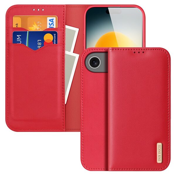 Θήκη iPhone Air - DUX DUCIS Hivo Series - Flip Πορτοφόλι από Αυθεντικό Δέρμα - Κόκκινο - RFID/Wallet/Stand