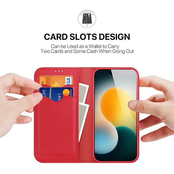 Θήκη iPhone Air - DUX DUCIS Hivo Series - Flip Πορτοφόλι από Αυθεντικό Δέρμα - Κόκκινο - RFID/Wallet/Stand - Εικόνα 3