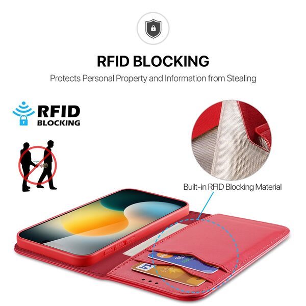 Θήκη iPhone Air - DUX DUCIS Hivo Series - Flip Πορτοφόλι από Αυθεντικό Δέρμα - Κόκκινο - RFID/Wallet/Stand - Εικόνα 4