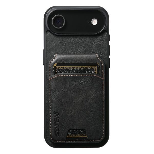Θήκη iPhone Air - SUTENI H02 - Πλάτη από Συνθετικό Δέρμα (PU) με TPU - Μαύρο - Wallet/Stand