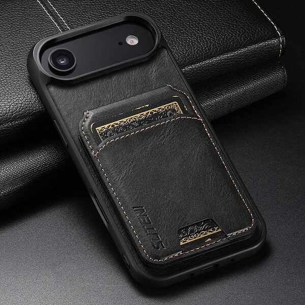 Θήκη iPhone Air - SUTENI H02 - Πλάτη από Συνθετικό Δέρμα (PU) με TPU - Μαύρο - Wallet/Stand - Εικόνα 3