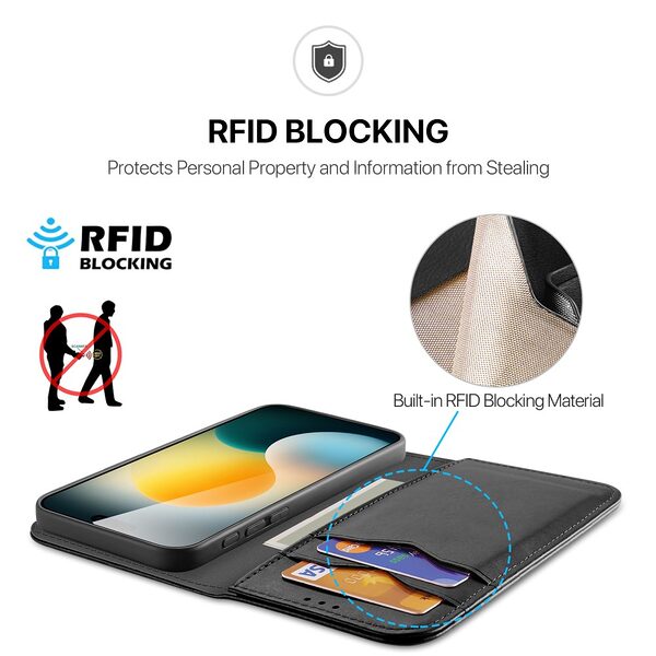 Θήκη iPhone Air - DUX DUCIS Hivo Series - Flip Πορτοφόλι από Αυθεντικό Δέρμα - Μαύρο - RFID/Wallet/Stand - Εικόνα 4